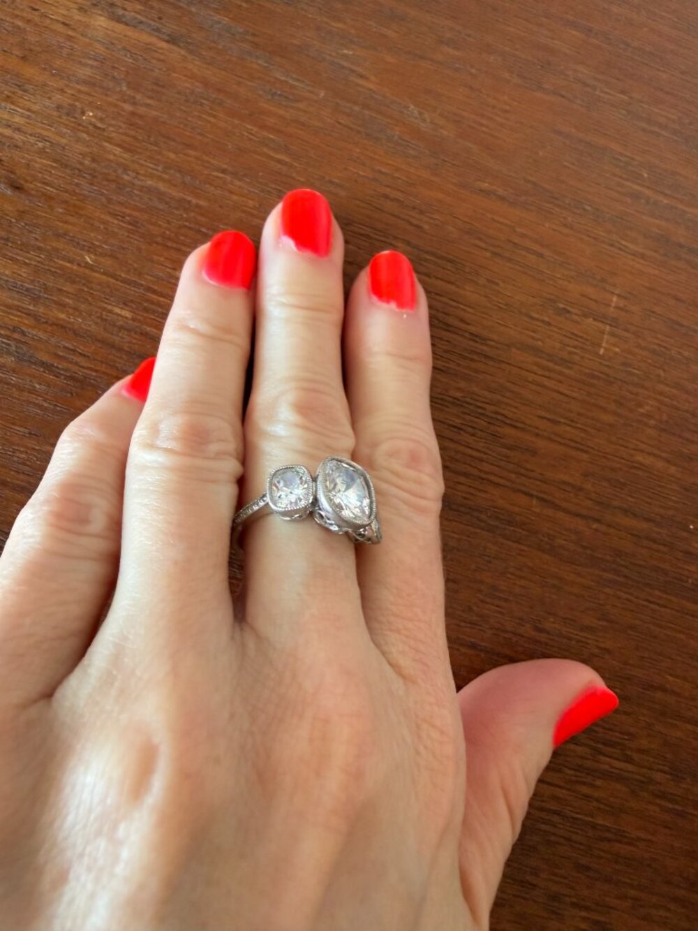 Vintage Jean Dousset Heirloom 925 CZ 3-Stone Mill-grain Cushion Cut Ring - Picture 3 of 17